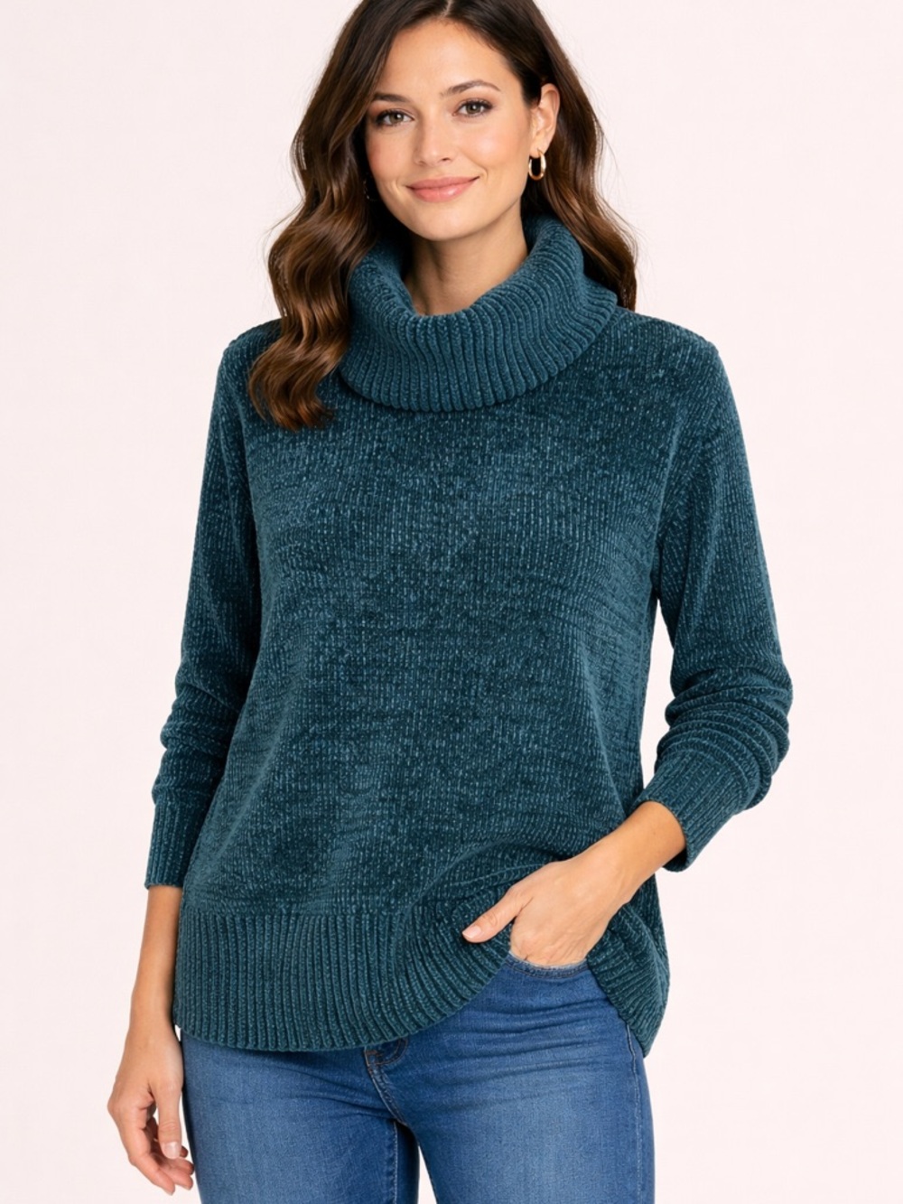 LOFT Teal Chenille Cowl Neck Sweater